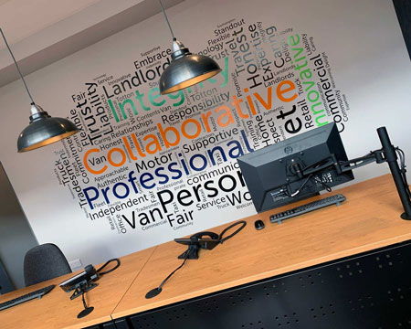 Cut vinyl word cloud wall art at Coversure in totton