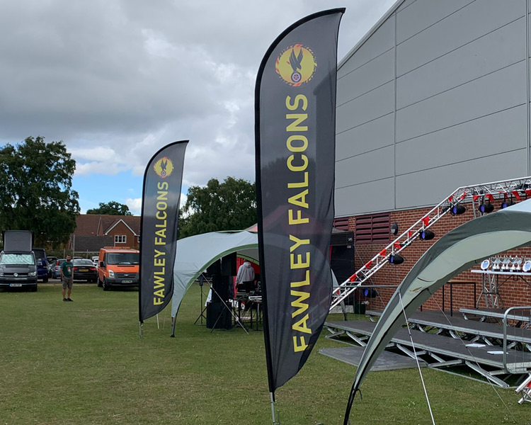 Feather flag for Fawley Falcons